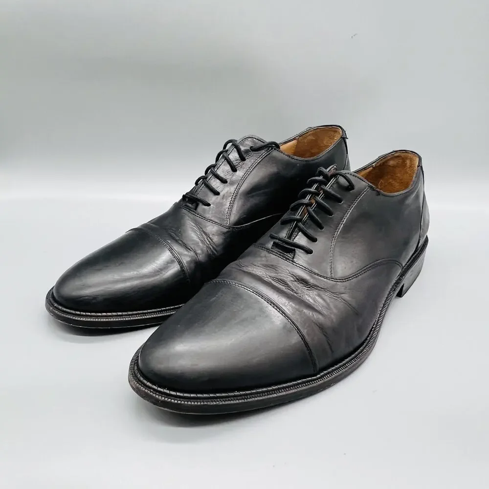Alan Payne Shoes Mens 10.5 Black Leather Cap Toe Oxford Dress Classic Slip On